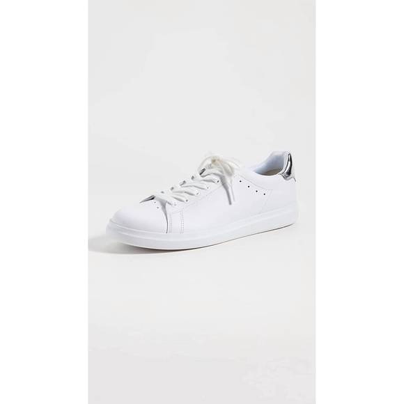 NEW TORY BURCH women's howell court sneakers in titanium white/silver - Picture 2 of 3